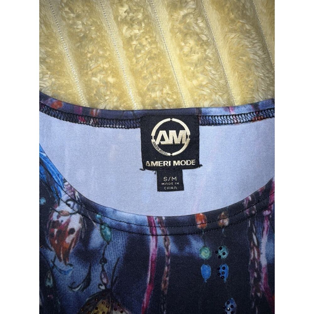 Womens Blue Feather Embellished Ameri Mode Tunic … - image 4